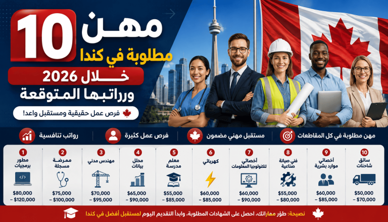 10 مهن مطلوبة في كندا خلال 2026 ورواتبها المتوقعة
